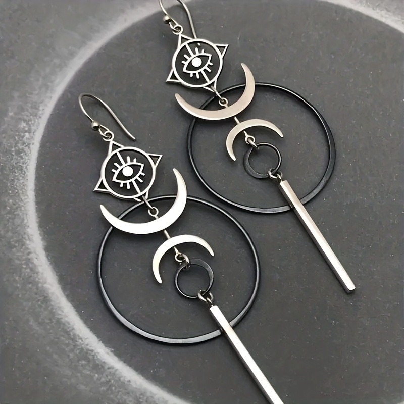 Men's Punk Crescent Drop Earrings Evil Eyes
